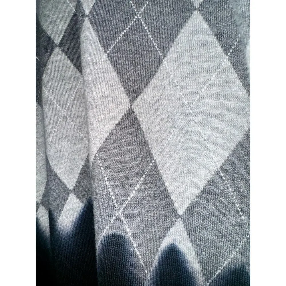Michael Kors Ink‎ Dipped Argyle Gray Sweater Womens Sz XL Preppy Academia Grunge
